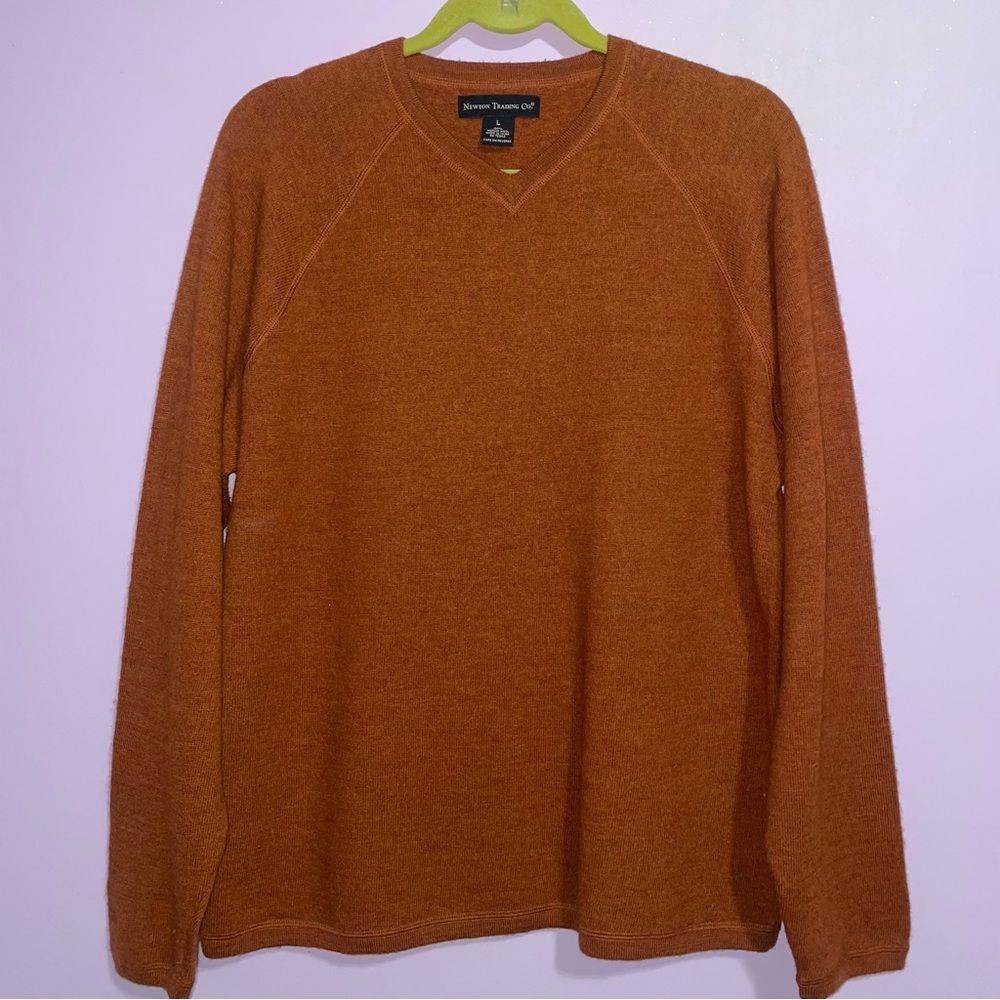 Newton Trading Co Merino Wool V Neck Sweater Men Size L Minimalist Winter Office